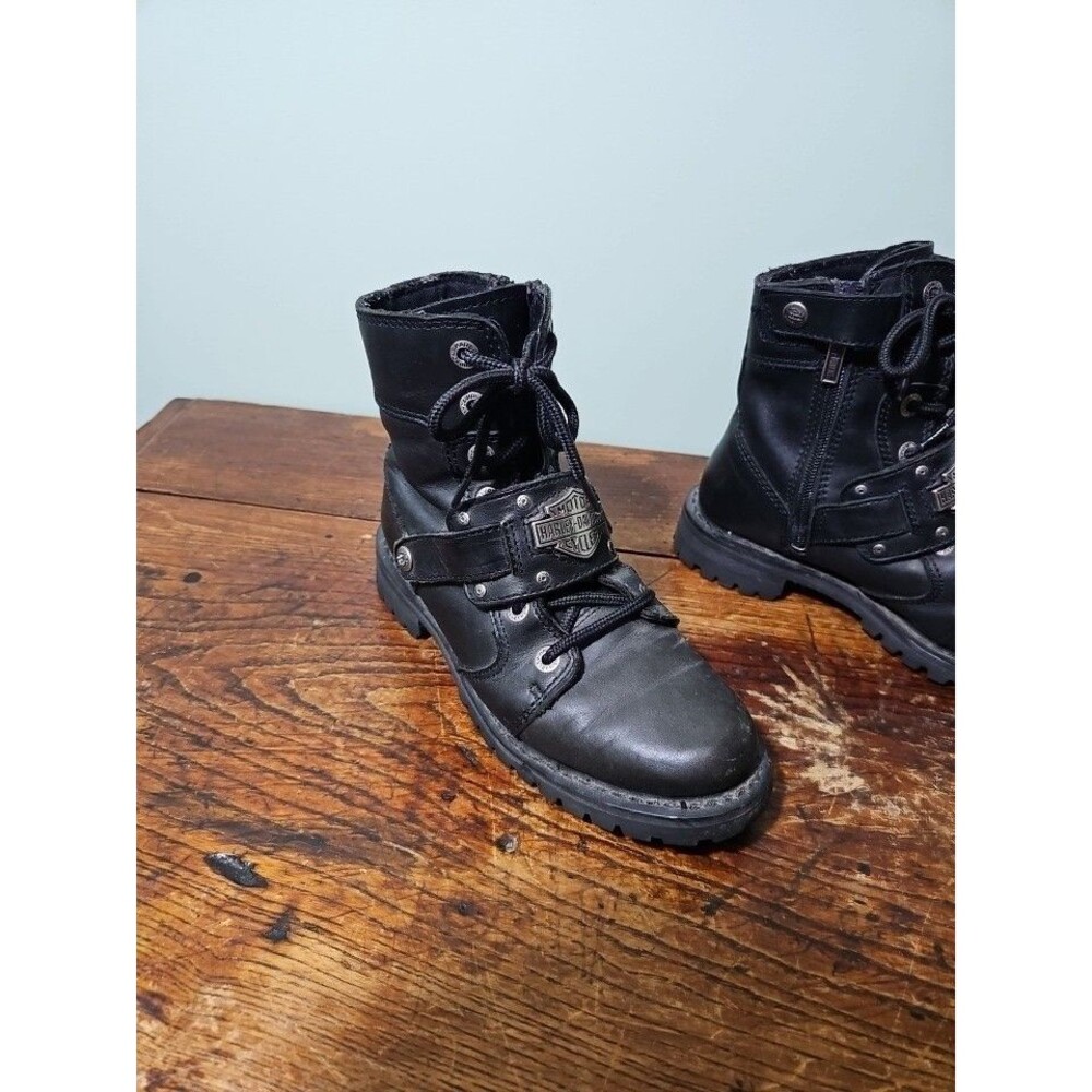Harley Davidson Womens Genuine Leather Ankle Boots Size 6 Black‎ Embellished